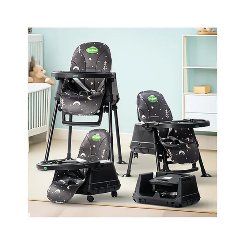 Baybee 4 in 1 Convertible High Chair for Kids | Foldable Baby Feeding Chair with Safety Harness, Adjustable Tray, Booster Seat & Recliner | Easy to Clean, Portable Dining Chair (Black)