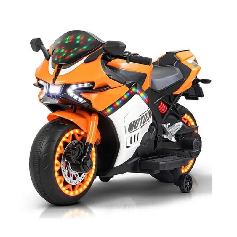 Baybee Motox Baby Battery Operated Bike for Kids | Rechargeable Ride on Toy Kids Bike with RGB Lights, USB & Music (Orange)