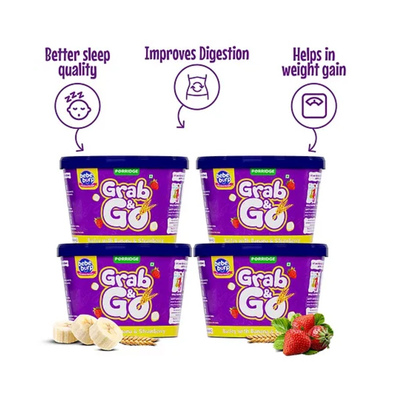 Bebe Burp Organic Barley Porridge Mix for Babies 6M+, Natural Ingredients, No Preservatives – 4x25g Packs