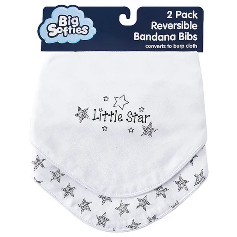 Big Softies Reversible Bandana Bibs converts to Burp Cloth All-over Printed Pure Cotton Ultra Soft & Super Absorbent For Drooling, Teething, Feeding & Burping For Unisex 0-24 Months Pack of 2-Star