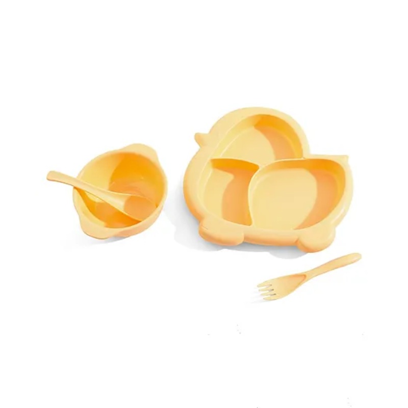 Bird Shaped Sectioned Plate with Bowl Spoon & Fork – Orange