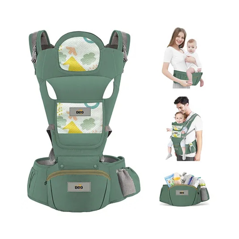 Golden Bee Comfort Nest Hip Seat Baby Carrier with Multi Carry Positions, Ergonomically Designed Carrier for Newborn to Toddler, Cotton Fabric with Breathable Mesh, Suitable for All Seasons  , maximum weight up to 20 kg – Green