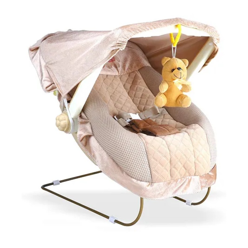 JoyRide Multipurpose Musical Carry Cot Bouncer Rocker with Mosquito Net – Beige