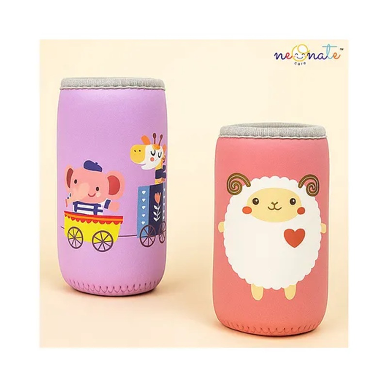 NeonateCare Adjustable Reusable Stretchable Baby Feeding Bottle Cover Sleeves Cartoon Prints With Holding Strap Suitable for 120ml 220ml 240ml – Multicolor