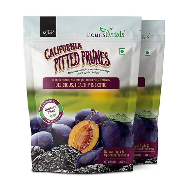 NourishVitals California Pitted Prunes Healthy Snack Natural No Added Preservatives Delicious Healthy & Exotic Pack of 2 – 400 gm