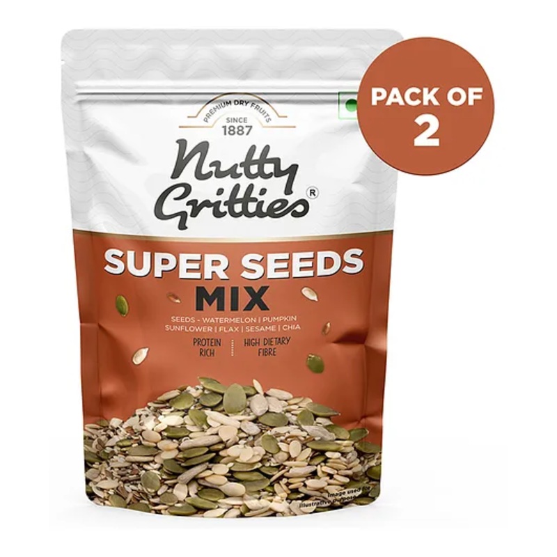 Nutty Gritties Super Seeds Mix Roasted Flax Chia Sesame Sunflower Watermelon Pumpkin Seeds Mixed Seeds Pack Of 2 – 200 g Each