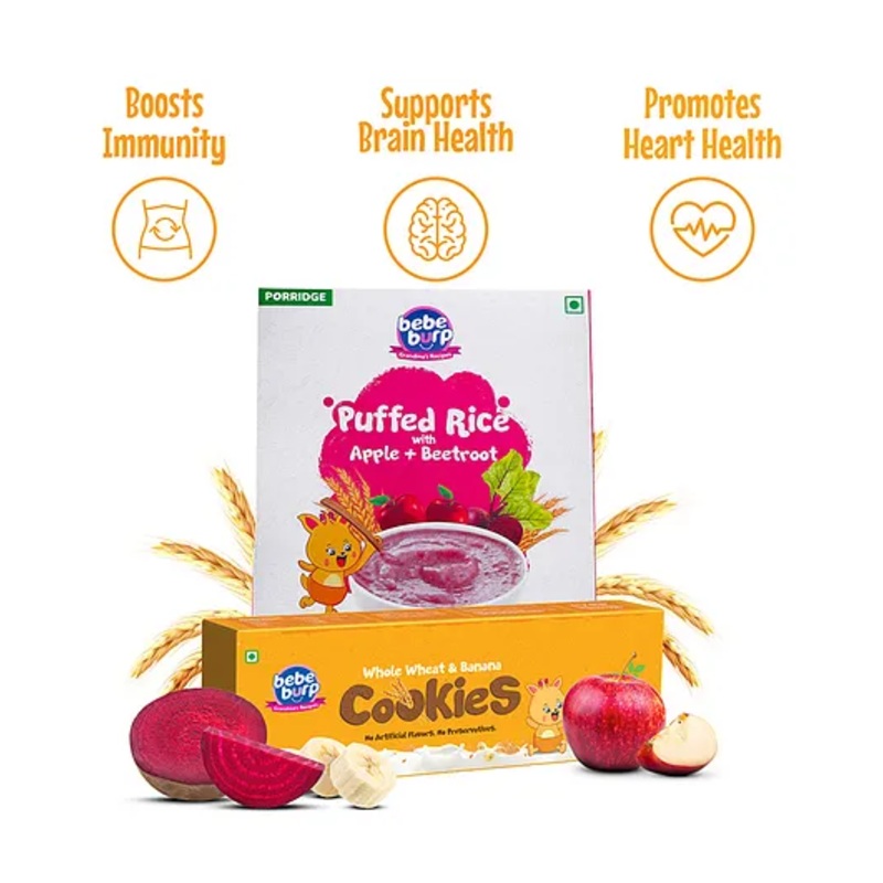 Organic Bebe Burp Baby Food Combo – Instant Mix Porridge & Whole Wheat Cookies, No Preservatives, 150g & 200g Pack