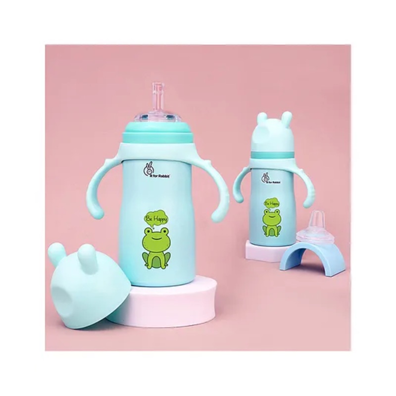 R for Rabbit Steebo Tiny Tales Premium Stainless Steel Straw Sipper for Baby, Leak & Spill Proof BPA Free Soft Silicone Straw Drinking Sipper Bottle for Baby Boy & Girl of 9+ Months (270ml, Lake Blue)