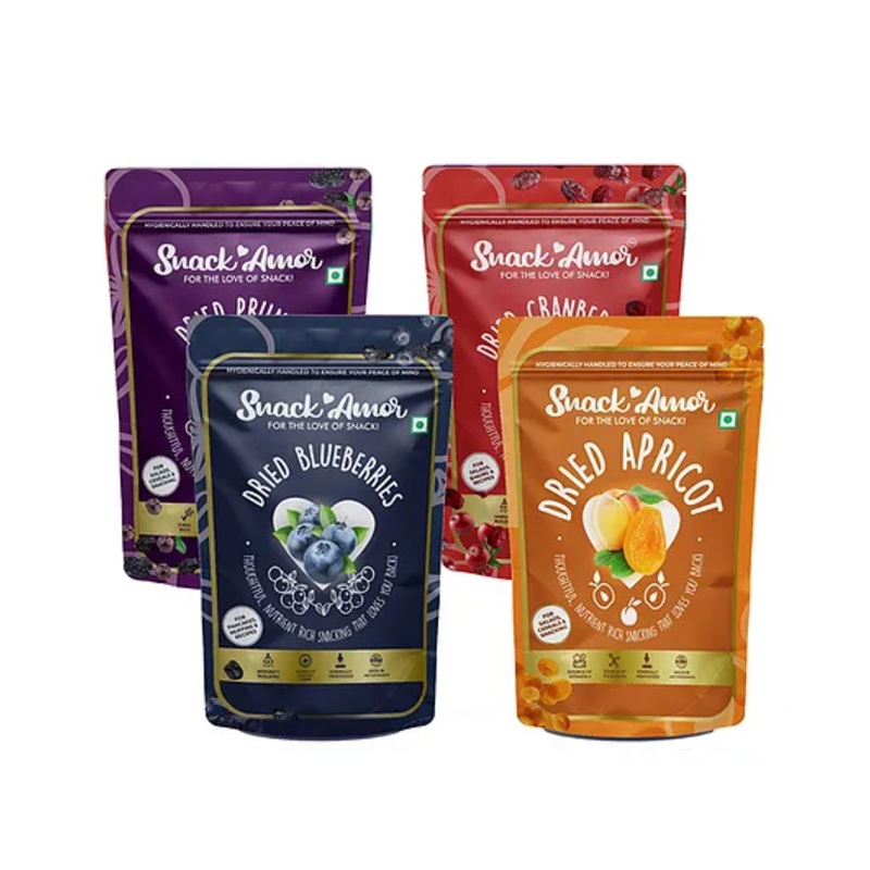 SnackAmor Premium International Combo pack of Dried Cranberry (175g), Blueberry (100g), Prunes (200g), Apricot (200g)