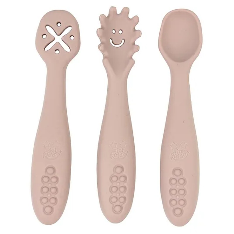 StarKiddo Baby Fork and Spoon Set, 3Pcs Silicone Spoon Baby Weaning Spoon Set Self Feeding (BabyPink)