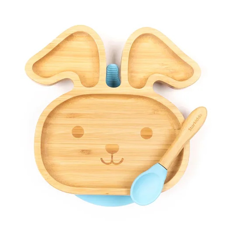 Starkiddo Bunny Bamboo Suction Plate and Learning Weaning Set – Blue