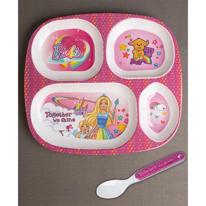 Superware Melamine Kids Partition Plate with spoon -Barbie-Shine