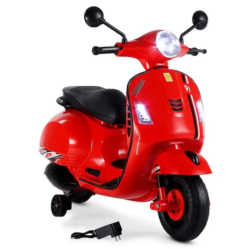 Vespa Kids Battery Operated Self Driven RideOn Scooter with Light & Music-Red| Rechargeable Battery| Toy for 2 to 6 Yrs Boy & Girl| Balance Wheels| Comfortable Seat| Foot Accelerator| Activity Gift