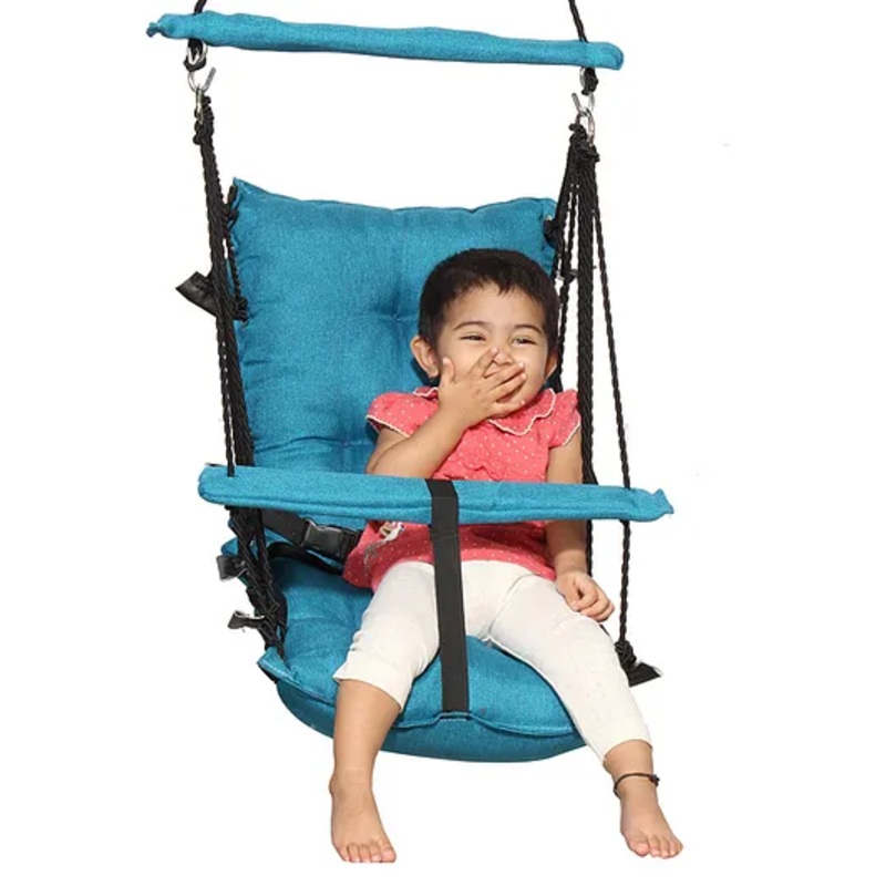 Wishing Clouds Uyyala for Kids with Cotton Filling and Leg Lock Mechanism Piccolo Jute – Blue