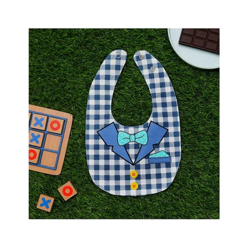 Yellow Bee Cotton Checks with Collar and Bow Print Reversible Bib with Double  Closure and Button – Blue