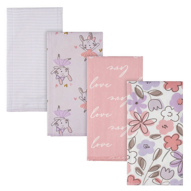 4-Pack Girls Bunny Ballerina Flannel Burp Cloths