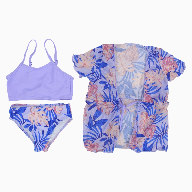 Girls 3-Piece Swimsuit  Purple with Floral Print
