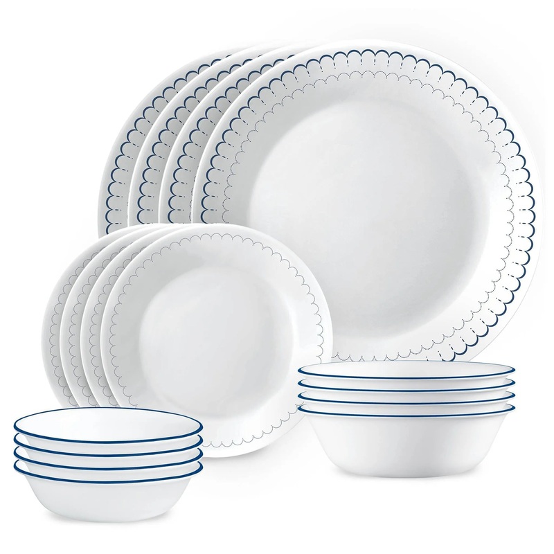 16pc Vitrelle Caspian Lace Dinnerware Set: Abstract Pattern, Service for 4, Includes Plates & Bowls, Dishwasher-Safe