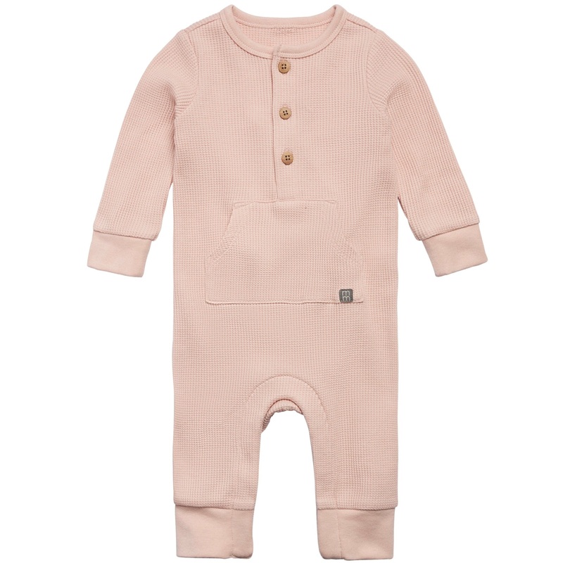 Baby Girls Pink Kangaroo Pocket Viscose Waffle Romper