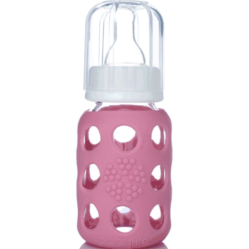 Lifefactory Glass Baby Bottle with Silicone Sleeve 4 oz in Pink