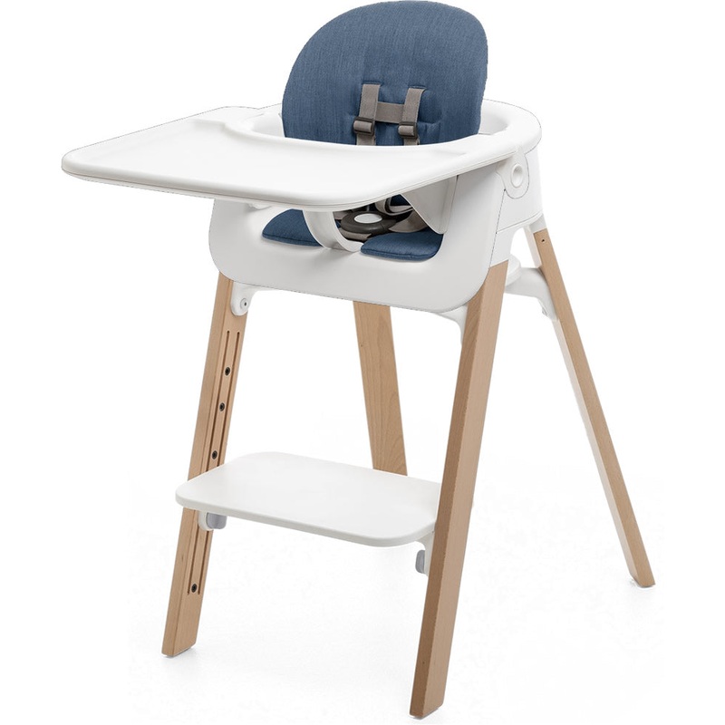 Stokke Steps Complete High Chair with Cushion – White/Natural/Blue