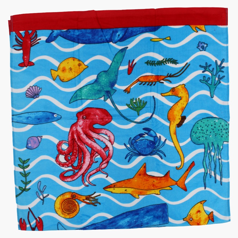 Unisex Beach Towel  Baby Blue with Under the Sea Print (70×140 cm)