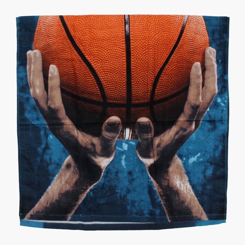 Boys Beach Towel  Dark Blue with Basketball Print (70×140 cm)