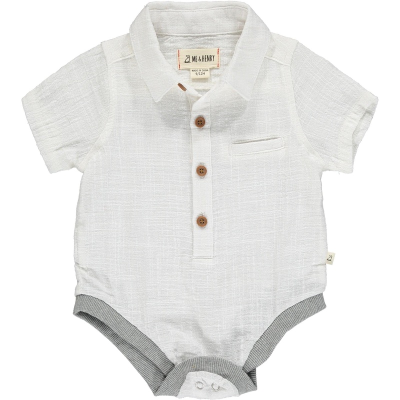 Me & Henry Helford Woven Onesie White Cotton