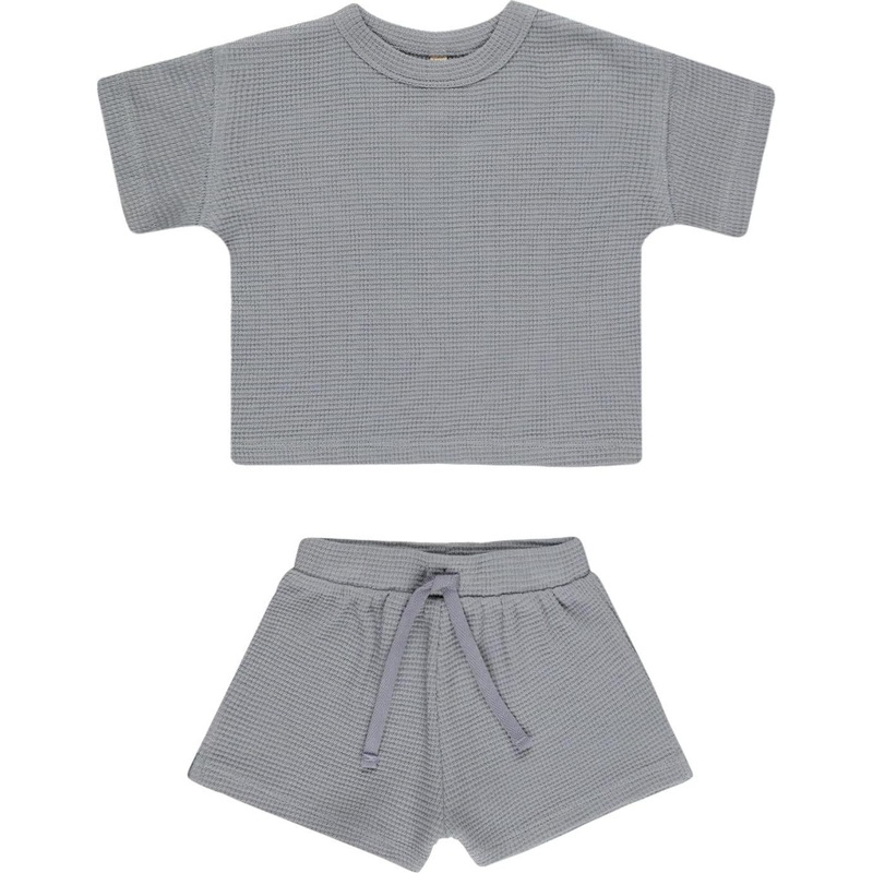 Quincy Mae Waffle Tee + Short Set || Blue
