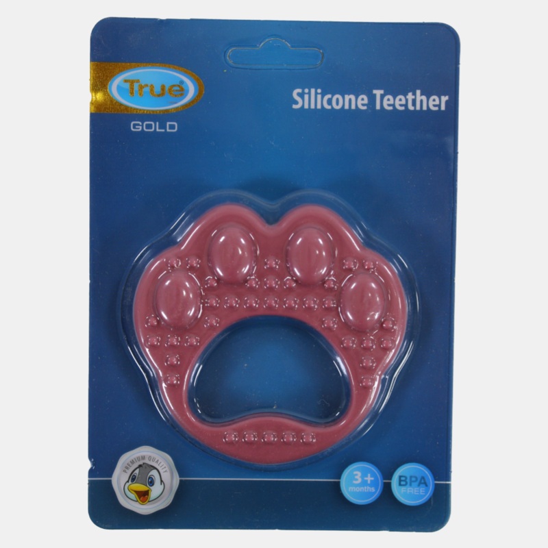 True Gold Silicone Teether  Pink Paw