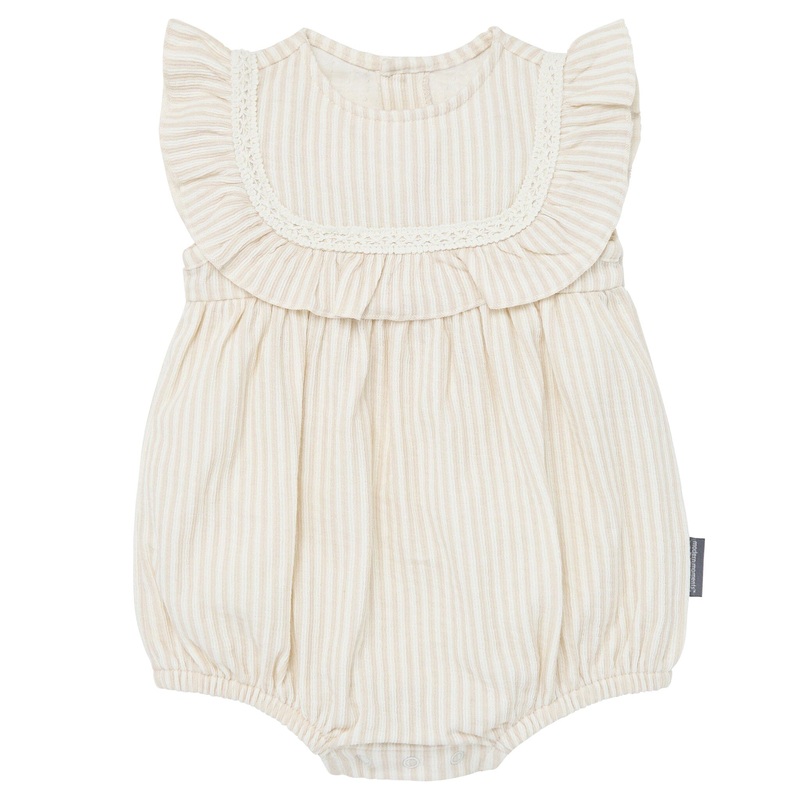 Baby Girls Light Taupe Stripe Ruffle Bubble Romper