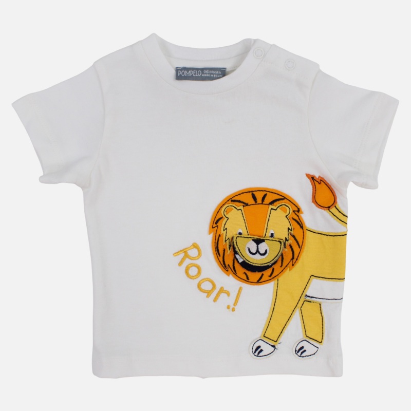 Baby Boys Cotton T-Shirt  Off-White with Roaring Lion Design
