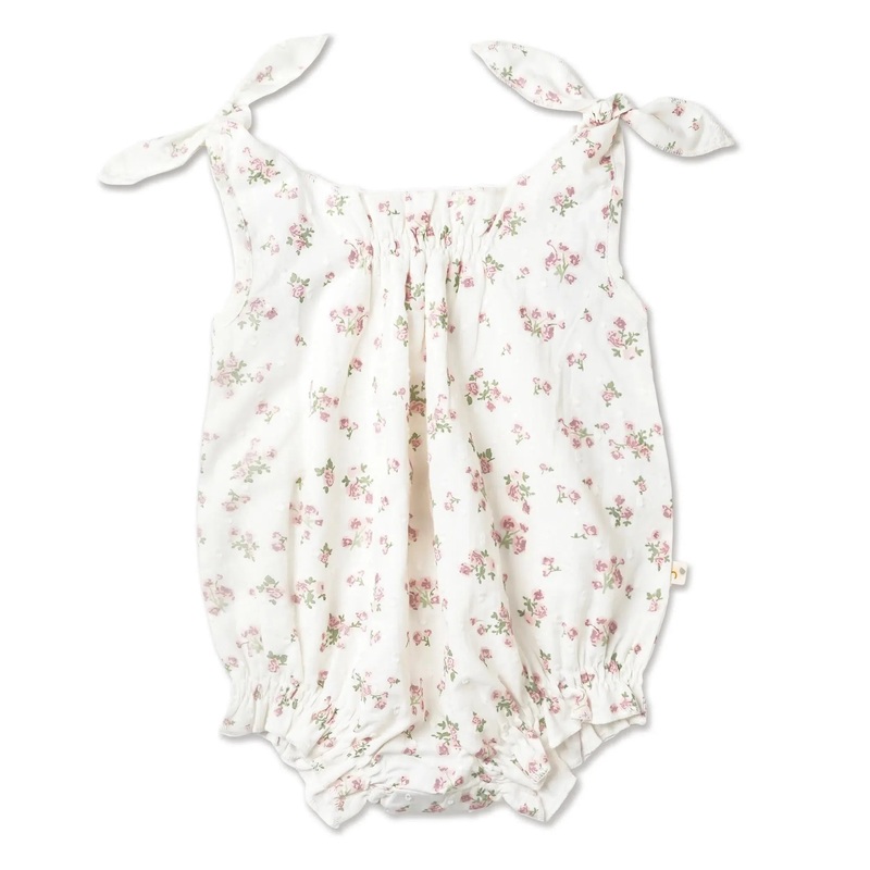 Makemake Organics – Tie-Shoulder Bubble Romper – English Roses