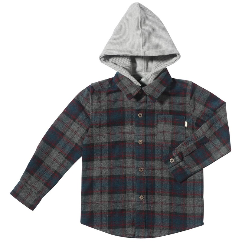 Me & Henry Erin Hooded Shirt – Blue/Grey Plaid