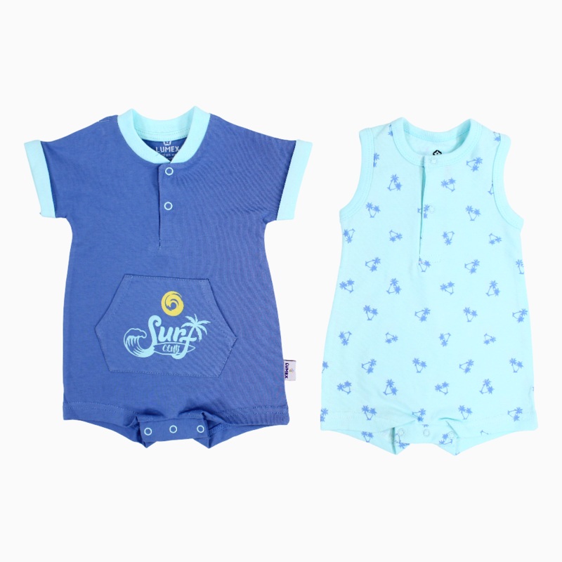 Baby Boys Cotton Romper  Aqua with Surf Print (Pack of 2)