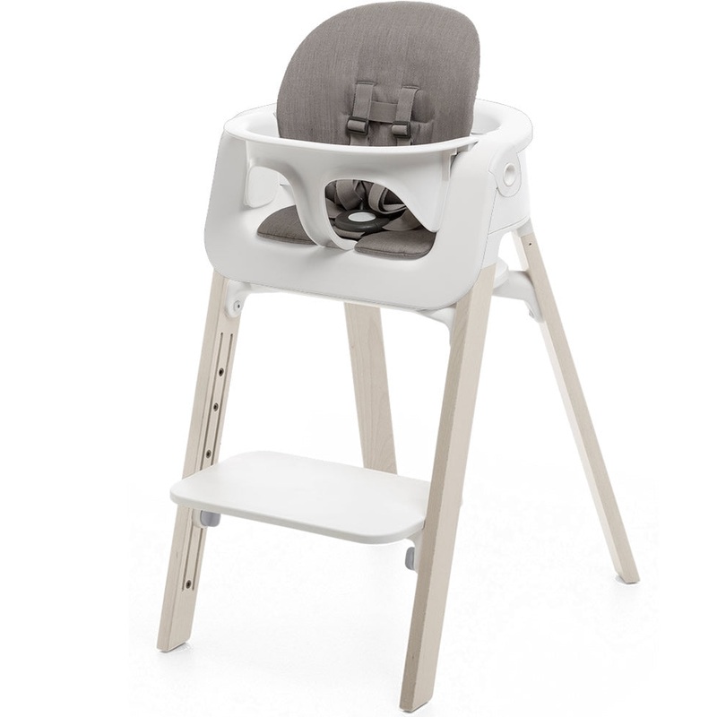 Stokke Steps Chair + Cushion (No Tray) – White/Whitewash/Greige