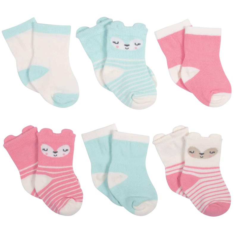 6-Pack Baby Girls Fox Jersey Crew Wiggle-Proof Socks