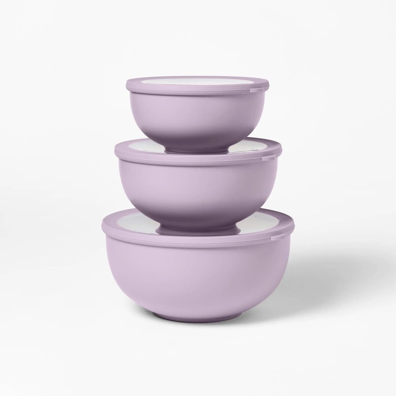 6pc (set of 3) Plastic Mixing Bowl Set with Lids Lavender