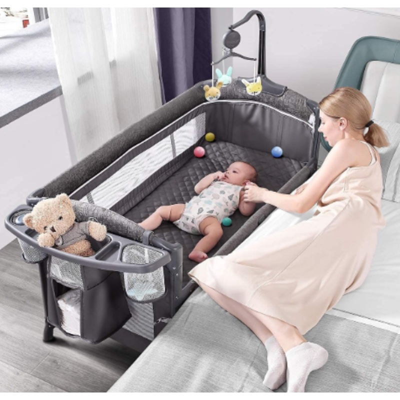 Adovel Baby Bassinet Bedside Crib, Grey