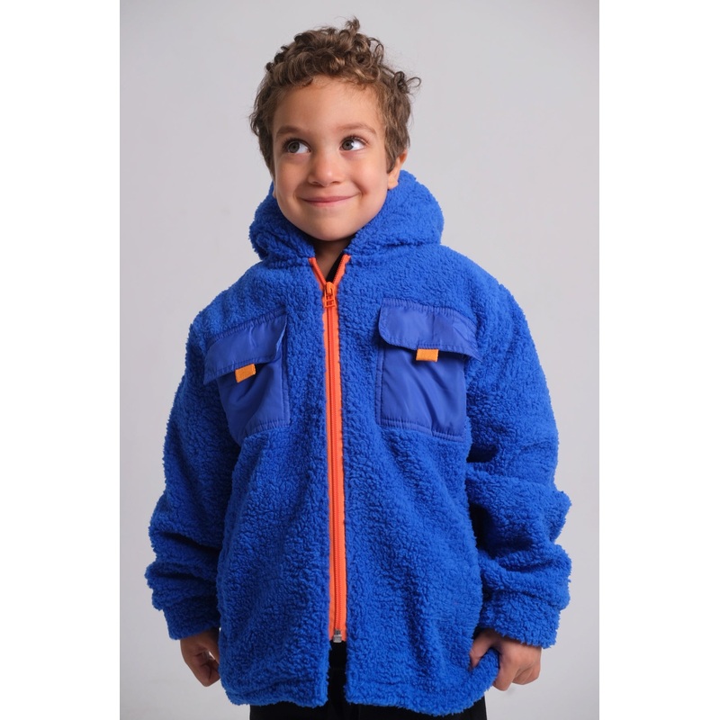Unisex Blue Long-Sleeved Teddy Jacket