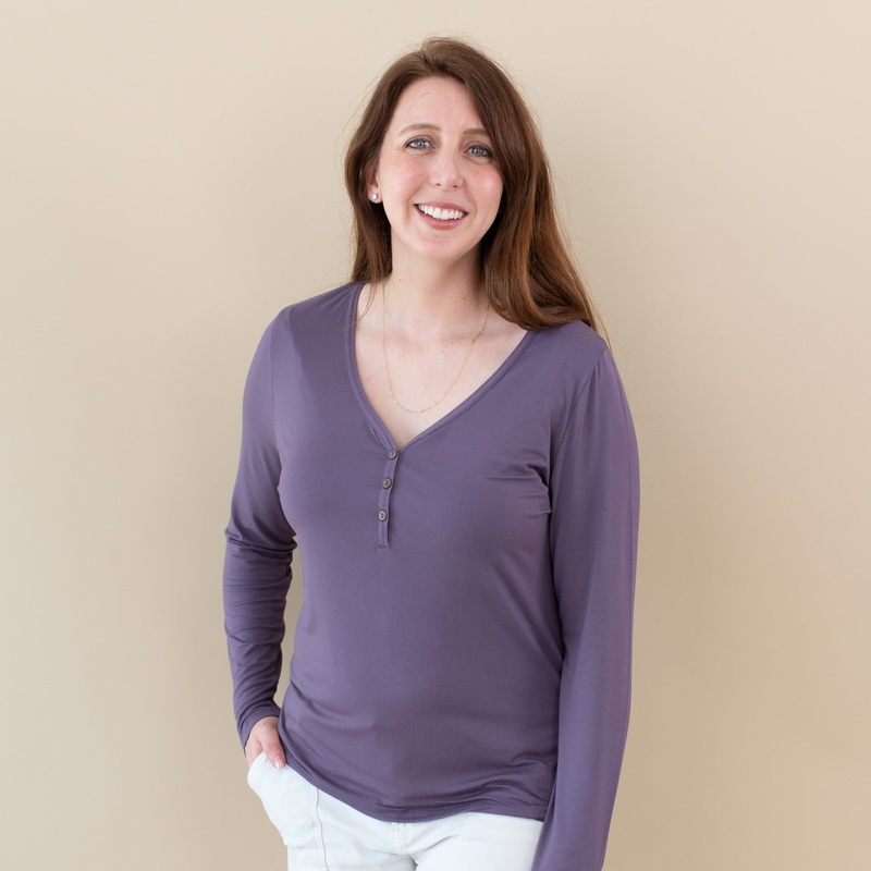 Women’s Long Sleeve Henley Tee in Currant