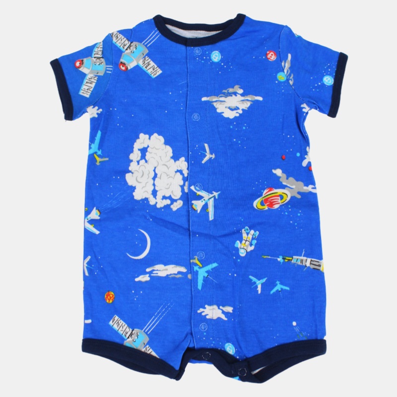 Baby Boys Cotton Romper  Blue with Space Rockets Print