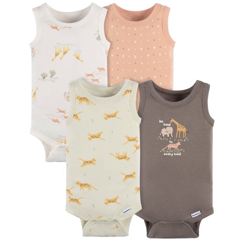 4-Pack Baby Neutral Ivory Safari Sleeveless Onesies Bodysuits