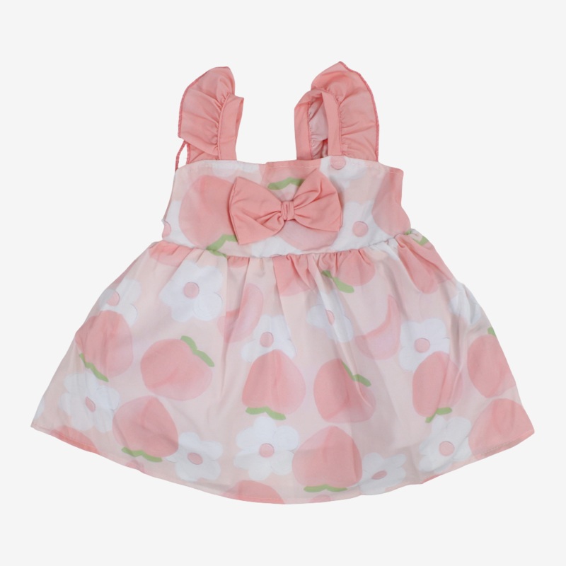 Baby Girls Cotton Dress  Salmon with Bow & Floral Print