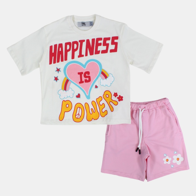 Girls Cotton Short-Sleeved Pajama  Pink and White