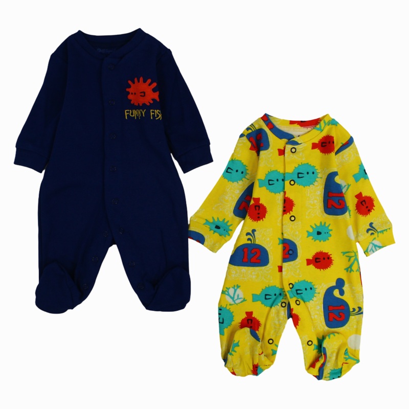 Baby Boys Cotton Baby Footie  Navy & Yellow (2Pack)