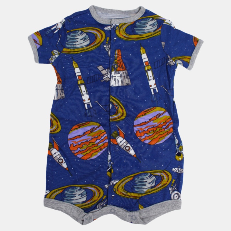 Baby Boys Cotton Romper  Indigo with Space Print