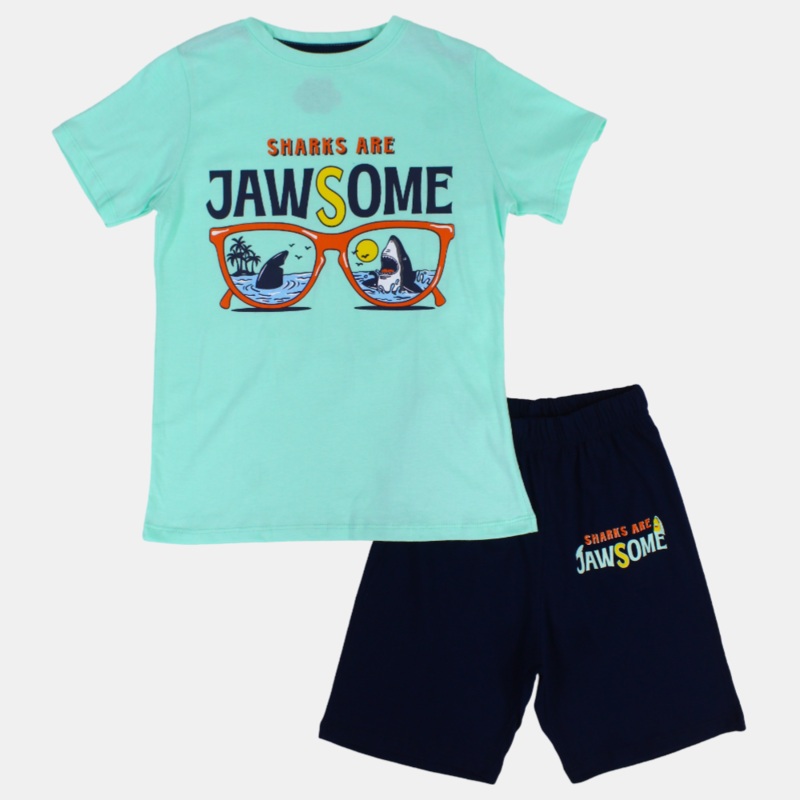 Boys Cotton Pajama Set  Aqua