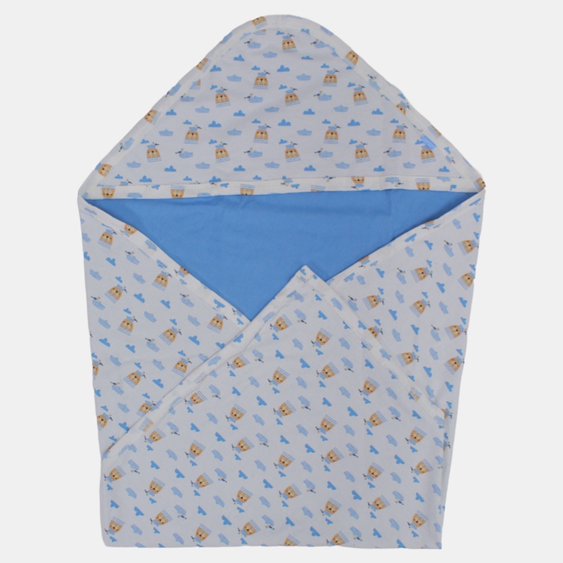 Baby Boys’ Cotton Blanket  White & Blue Sea Lion Design