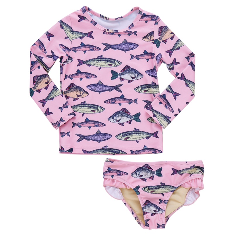 Girl’s Rash Guard Set – Pink Multi Fishies